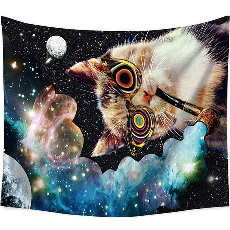 Cat Tapestry with Stone Throwing Print Design