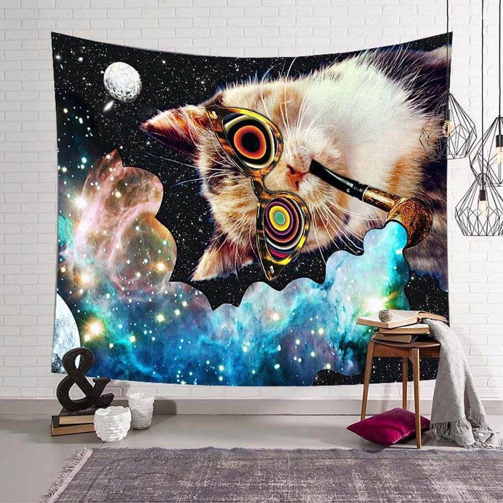 Cat Tapestry with Stone Throwing Print Design