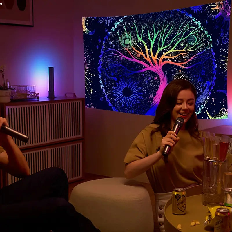 UV Light Fluorescent Tree of Life Tapestry Decor