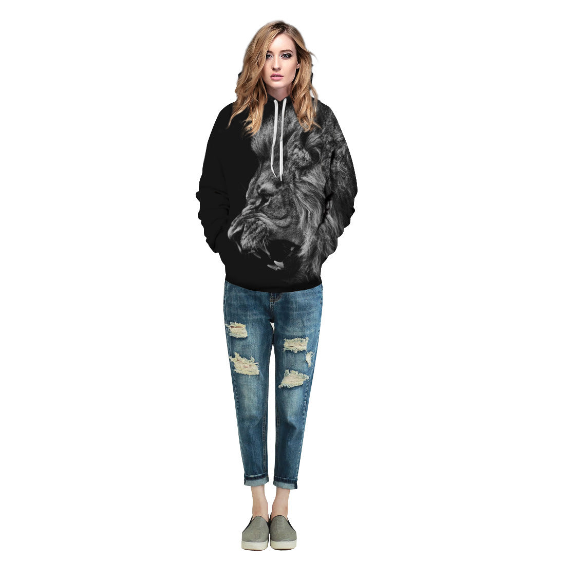 Hooded Sweatshirt with Lion Head for Couples