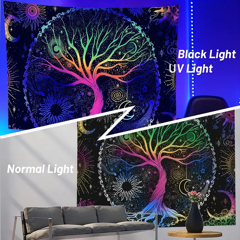 UV Light Fluorescent Tree of Life Tapestry Decor
