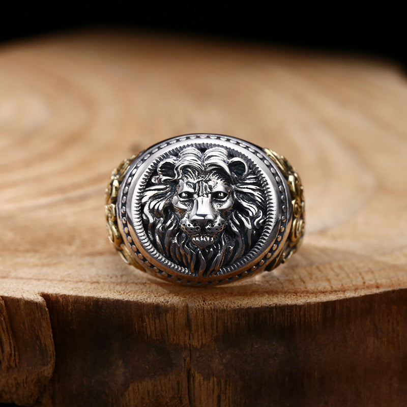 Vintage Distressed 925 Sterling Silver Lion Ring
