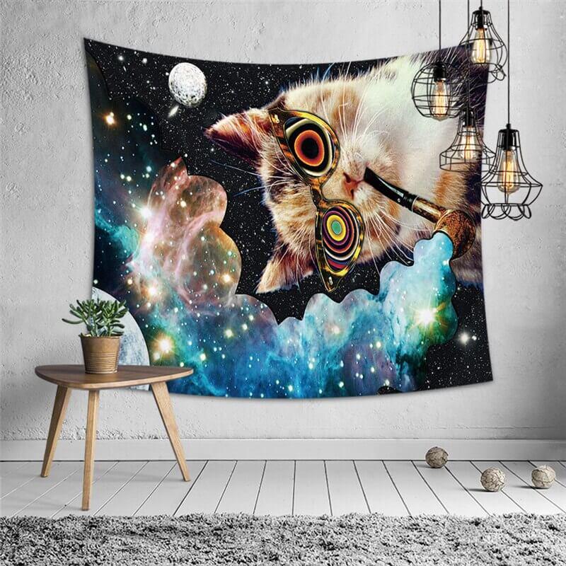 Cat Tapestry with Stone Throwing Print Design
