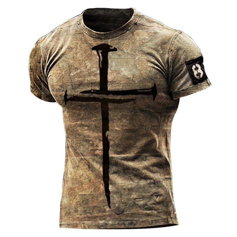 Vintage Jesus Cross Print Men's T-Shirt - Summer Style